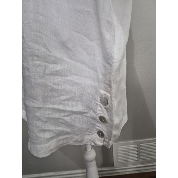 TAHARI White 100% Linen Tunic Blouse Shirt Sz L Popover Minimalist Coastal Beach - Picture 3 of 8